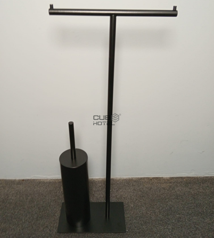 Double Roller Holder with Black Stainless Steel Bathroom Brush